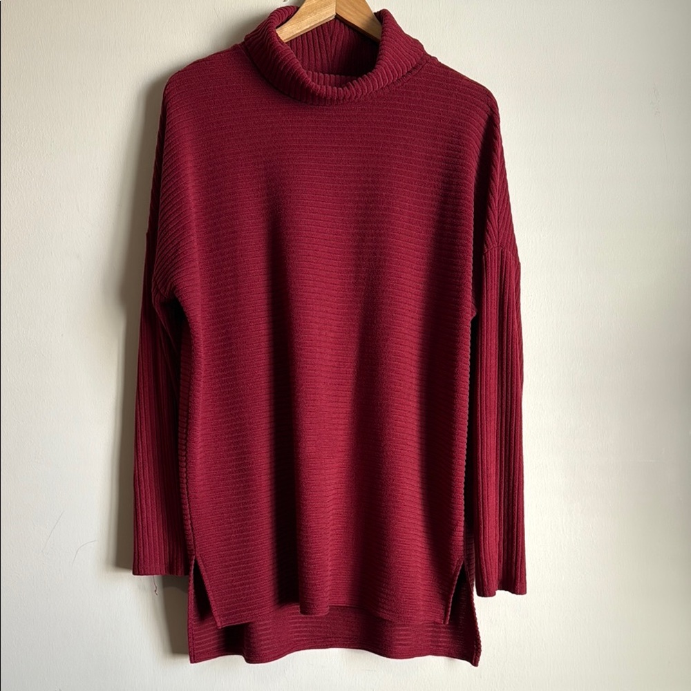 Turtleneck Sweater Medium Time and Tru Maroon Burgundy Ribbed Stretch Fall